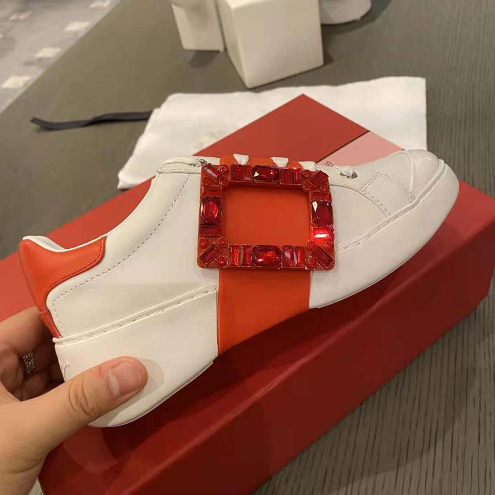 Roger Vivier Women Viv Skate Strass Buckle Sneakers in Soft Leather-Red - image 8