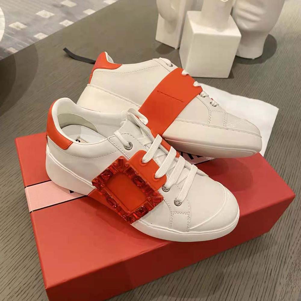 Roger Vivier Women Viv Skate Strass Buckle Sneakers in Soft Leather-Red - image 5