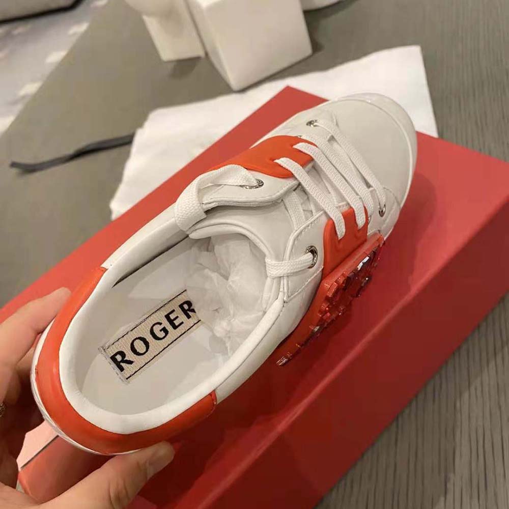 Roger Vivier Women Viv Skate Strass Buckle Sneakers in Soft Leather-Red - image 9