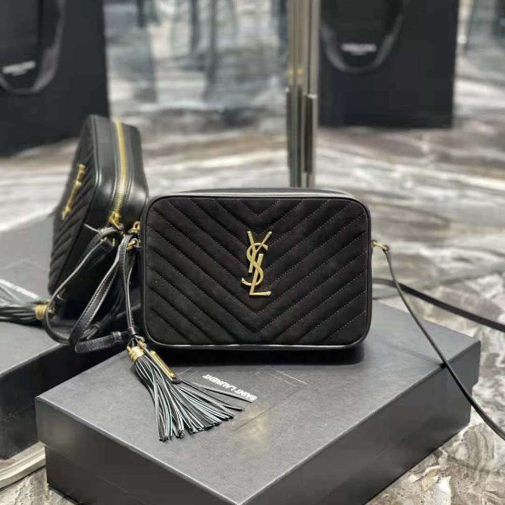 Saint Laurent YSL Women Lou Camera Bag in Quilted Suede and Smooth Leather-Black - image 2