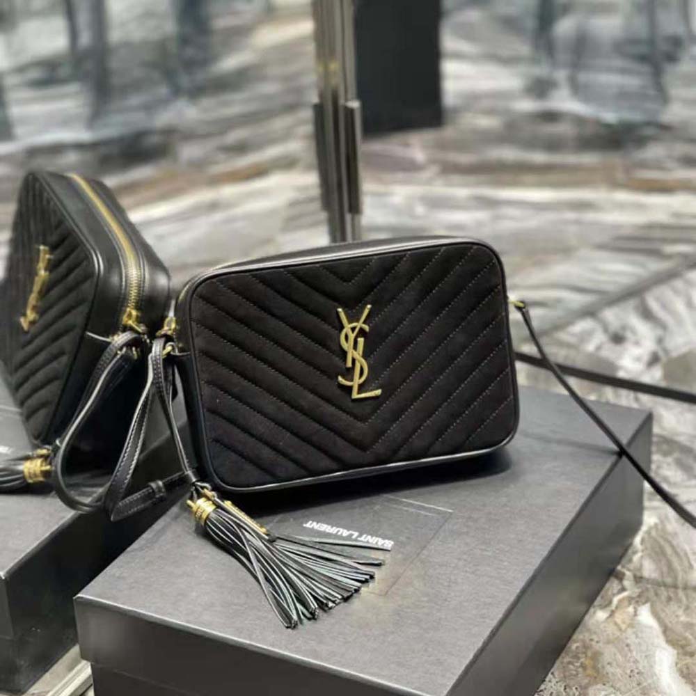 Saint Laurent YSL Women Lou Camera Bag in Quilted Suede and Smooth Leather-Black - image 3