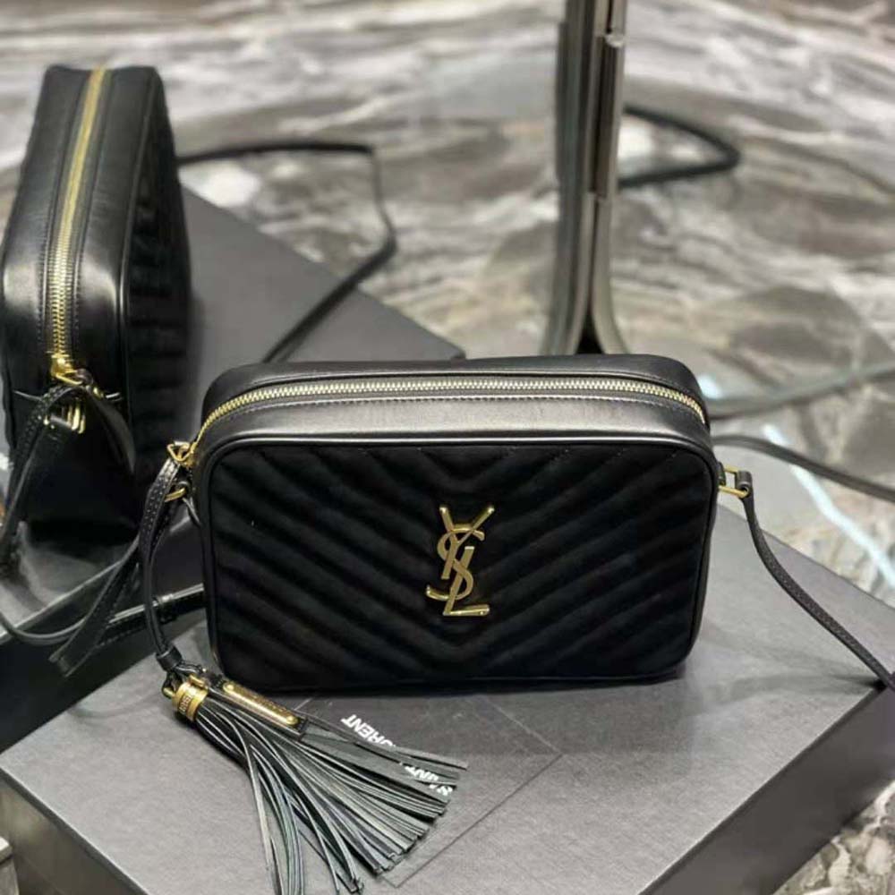 Saint Laurent YSL Women Lou Camera Bag in Quilted Suede and Smooth Leather-Black - image 4