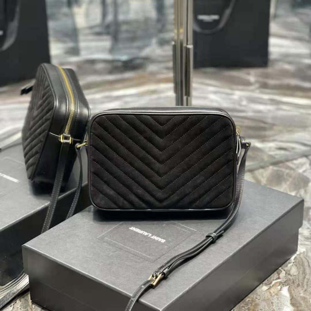 Saint Laurent YSL Women Lou Camera Bag in Quilted Suede and Smooth Leather-Black - image 5