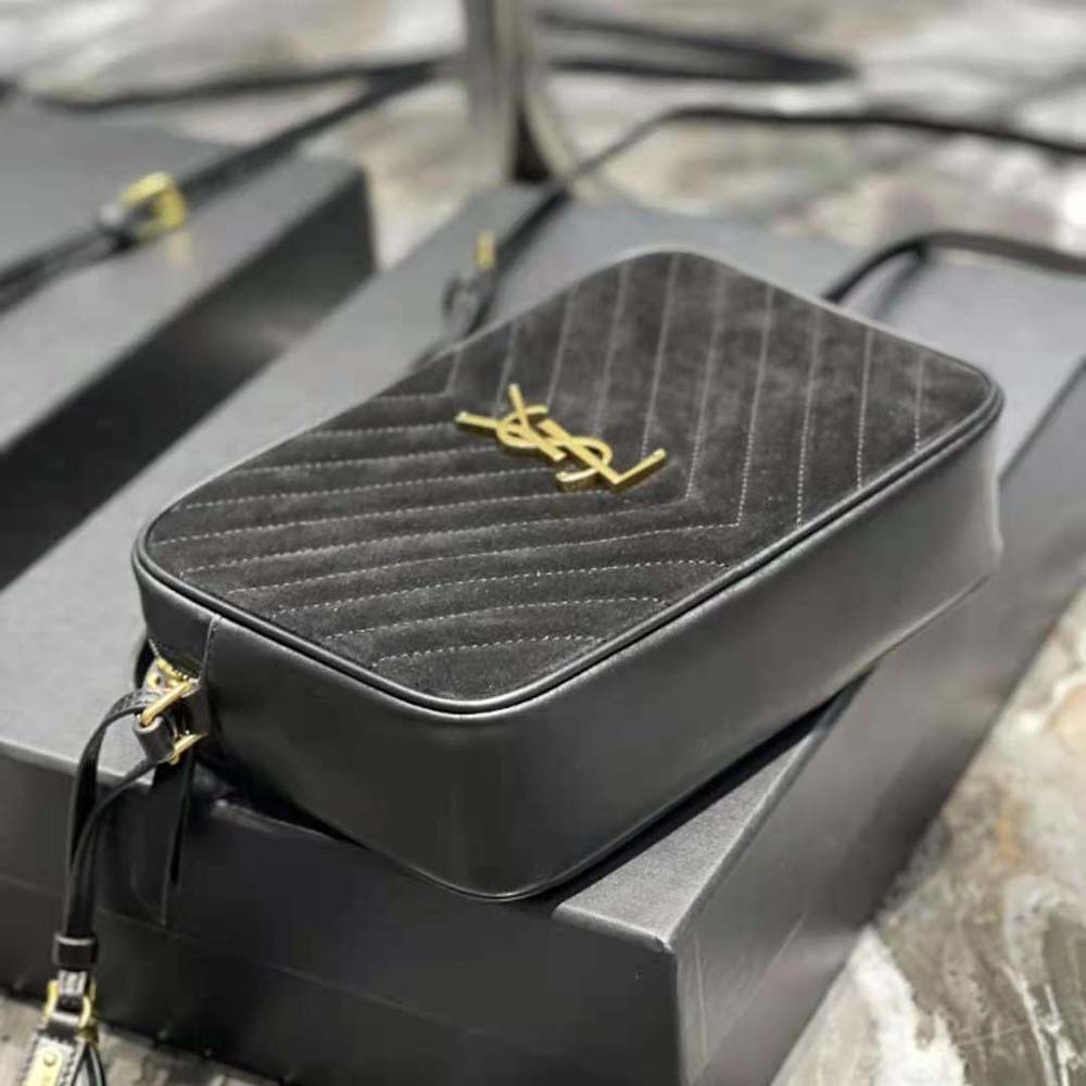 Saint Laurent YSL Women Lou Camera Bag in Quilted Suede and Smooth Leather-Black - image 6