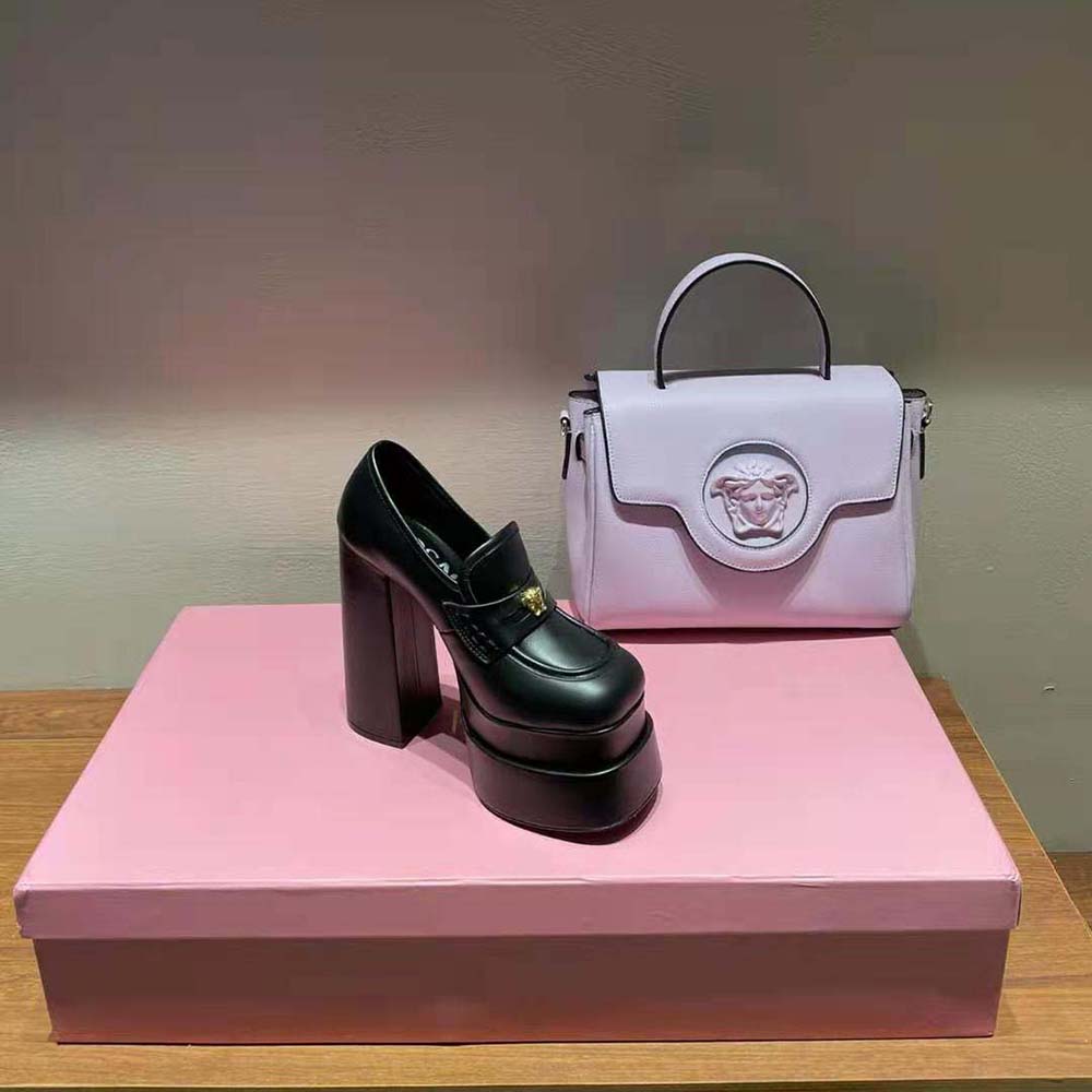 Versace Women Intrico Platform Loafers in 15cm Heel Height-Black - image 4