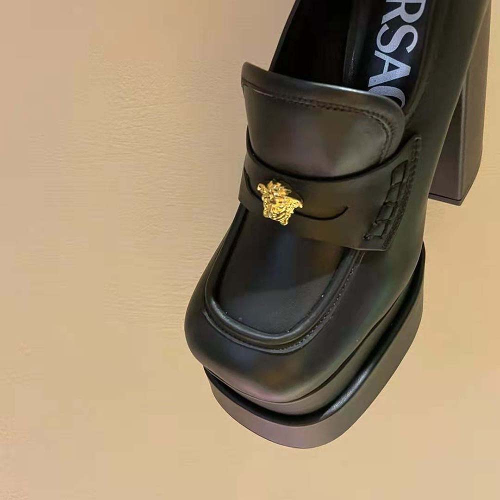 Versace Women Intrico Platform Loafers in 15cm Heel Height-Black - image 6
