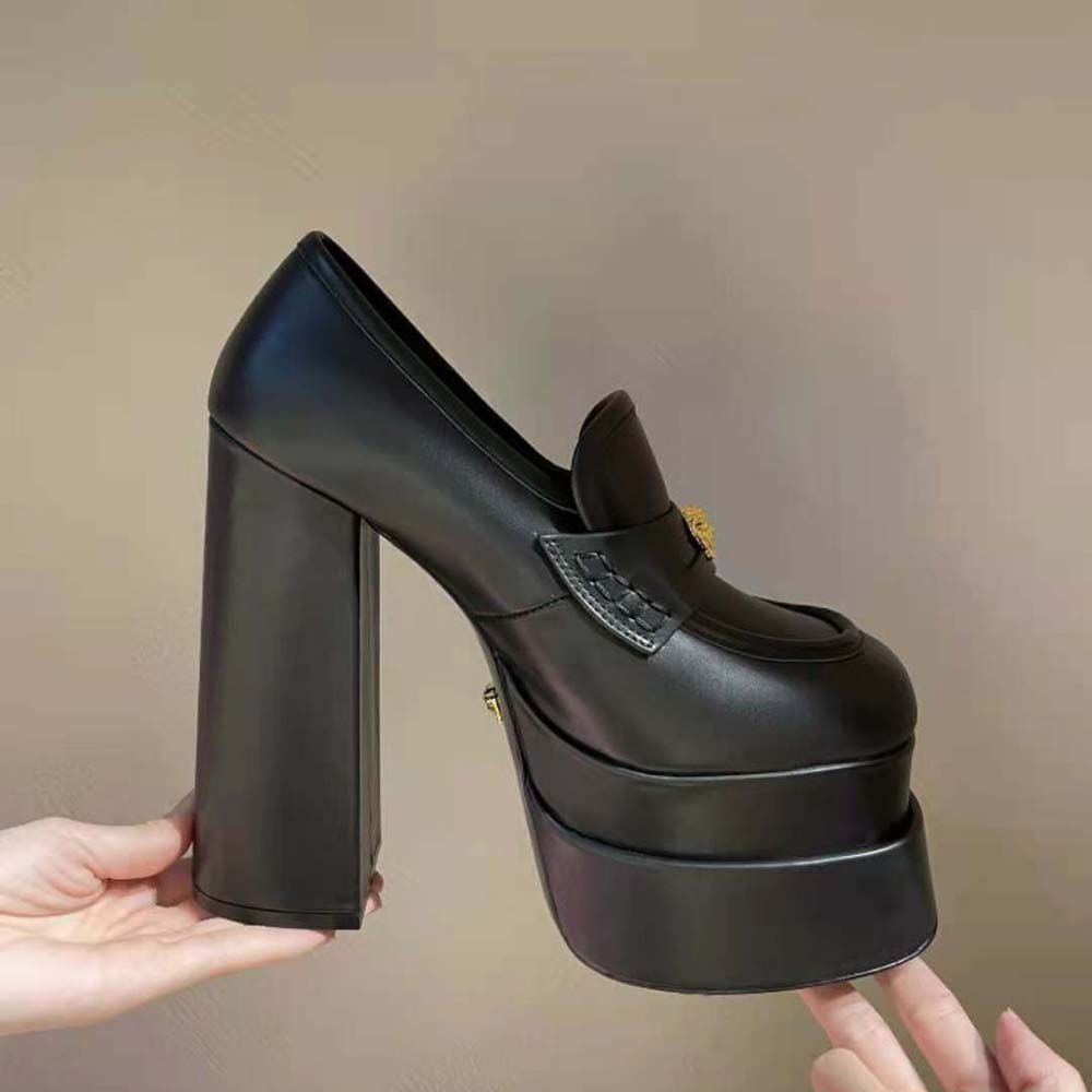 Versace Women Intrico Platform Loafers in 15cm Heel Height-Black - image 5