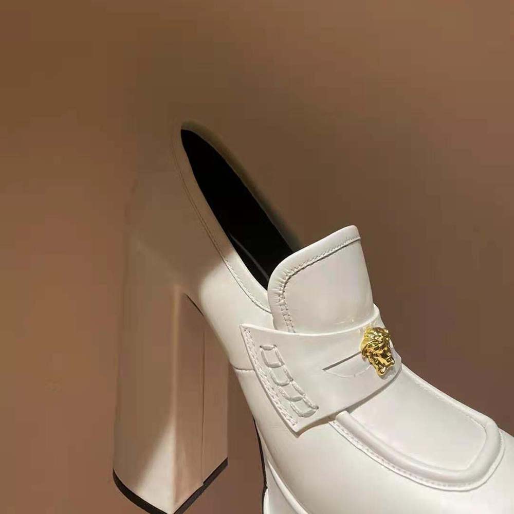 Versace Women Intrico Platform Loafers in 15cm Heel Height-White - image 7