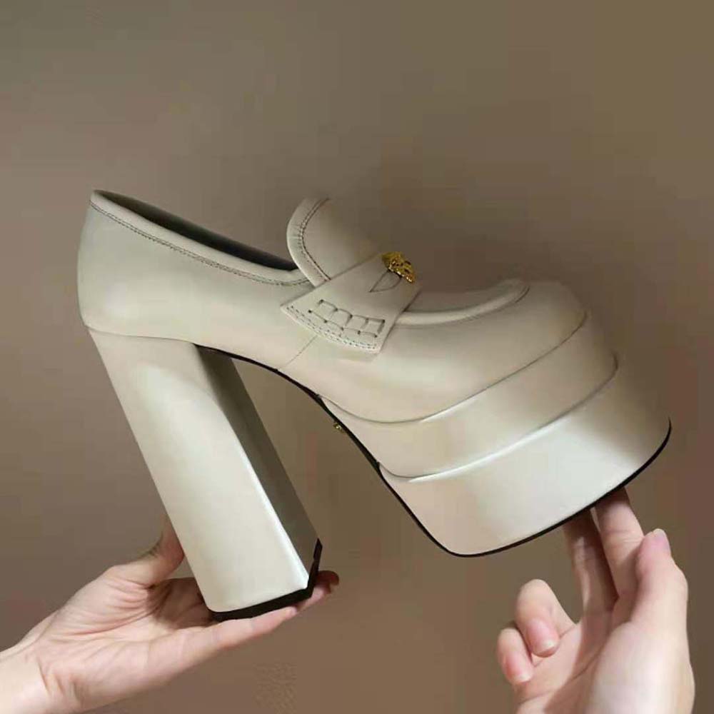 Versace Women Intrico Platform Loafers in 15cm Heel Height-White - image 6