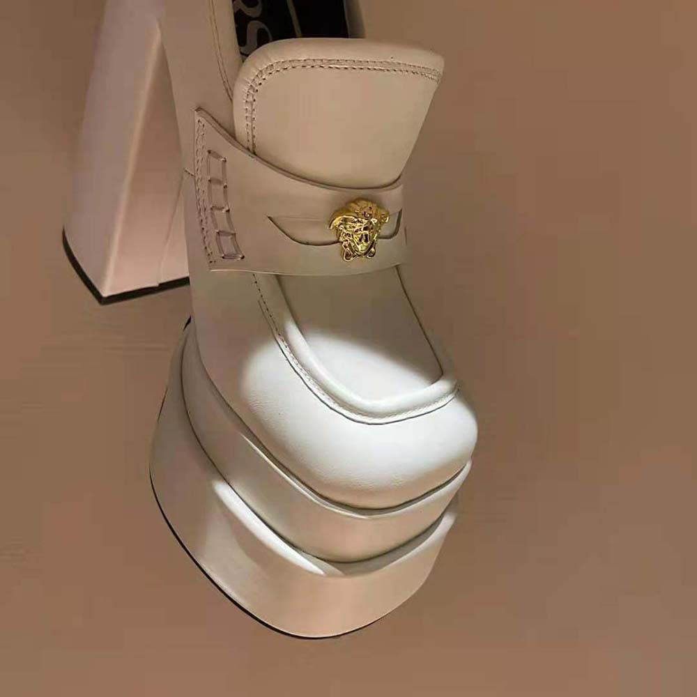 Versace Women Intrico Platform Loafers in 15cm Heel Height-White - image 8