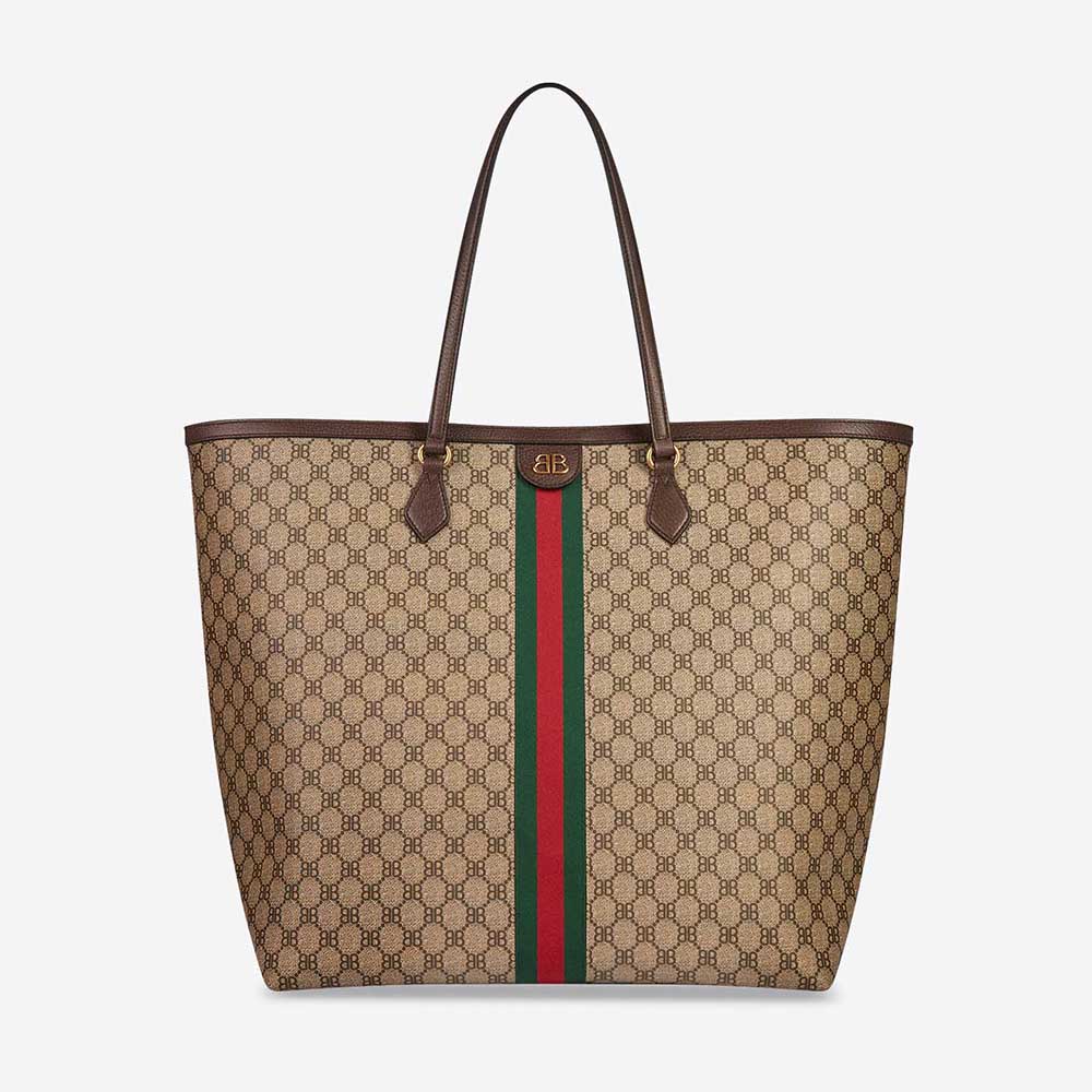 Front view of Balenciaga Men Hacker Large Tote Bag in Coated Canvas in Beige