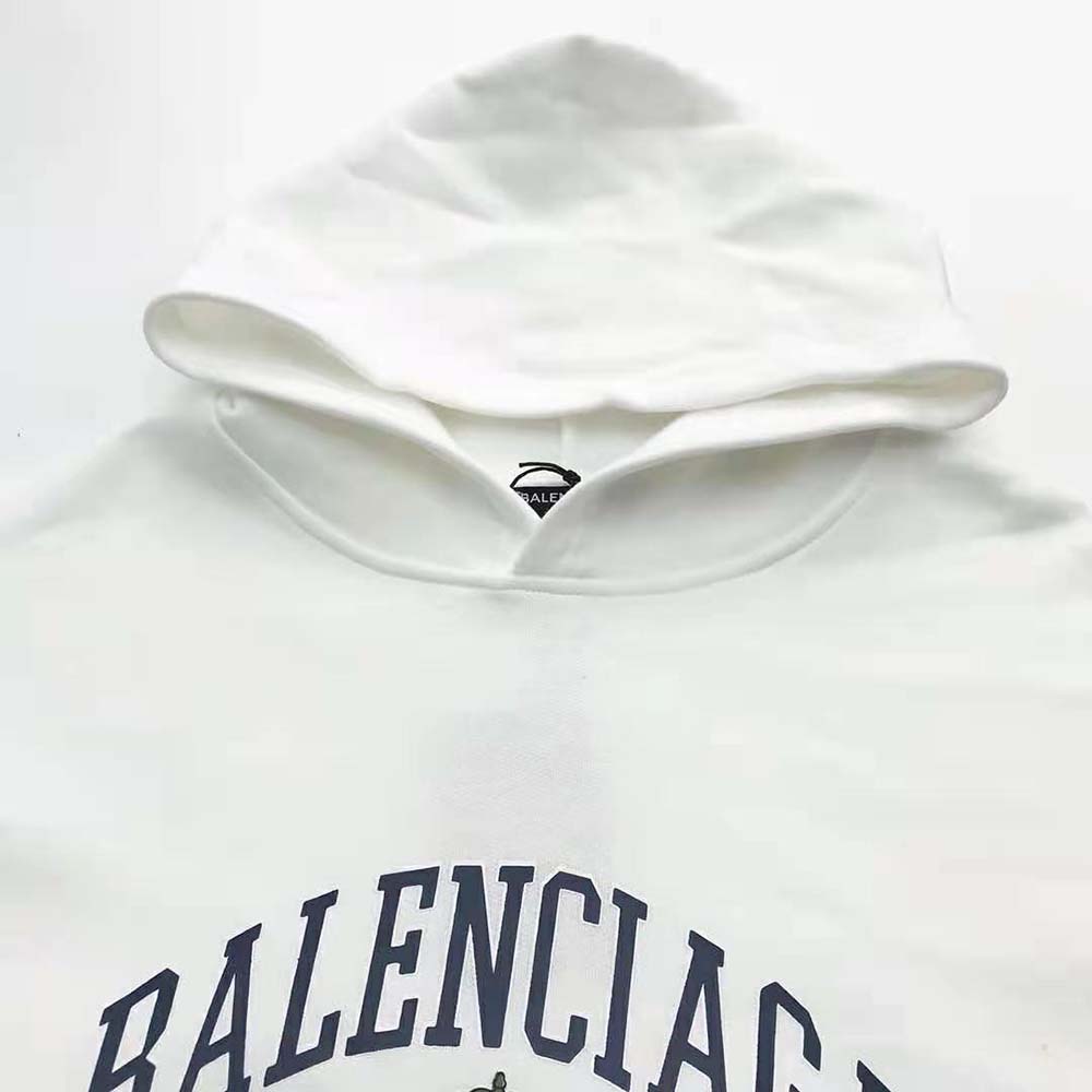 Balenciaga Men College Wide Fit Hoodie in off-white and Dark Blue Medium Fleece - image 4
