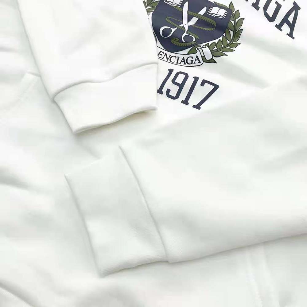 Balenciaga Men College Wide Fit Hoodie in off-white and Dark Blue Medium Fleece - image 7