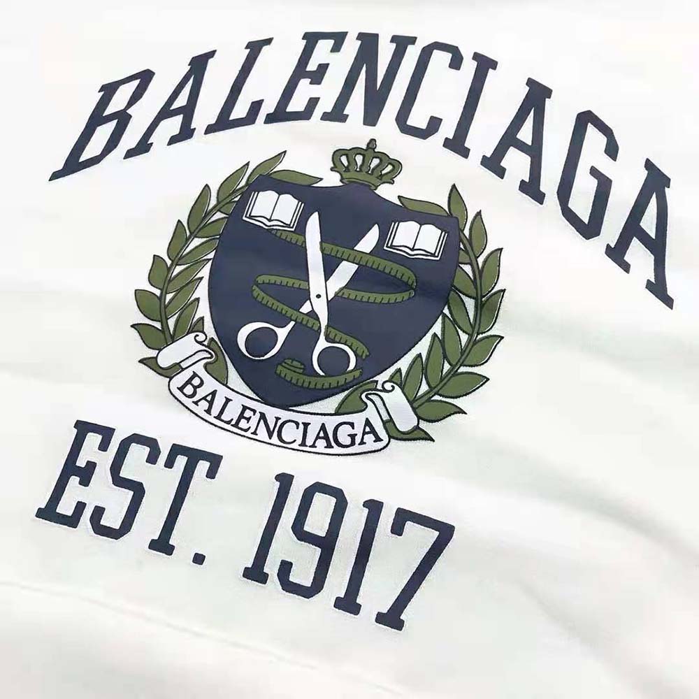 Balenciaga Men College Wide Fit Hoodie in off-white and Dark Blue Medium Fleece - image 6