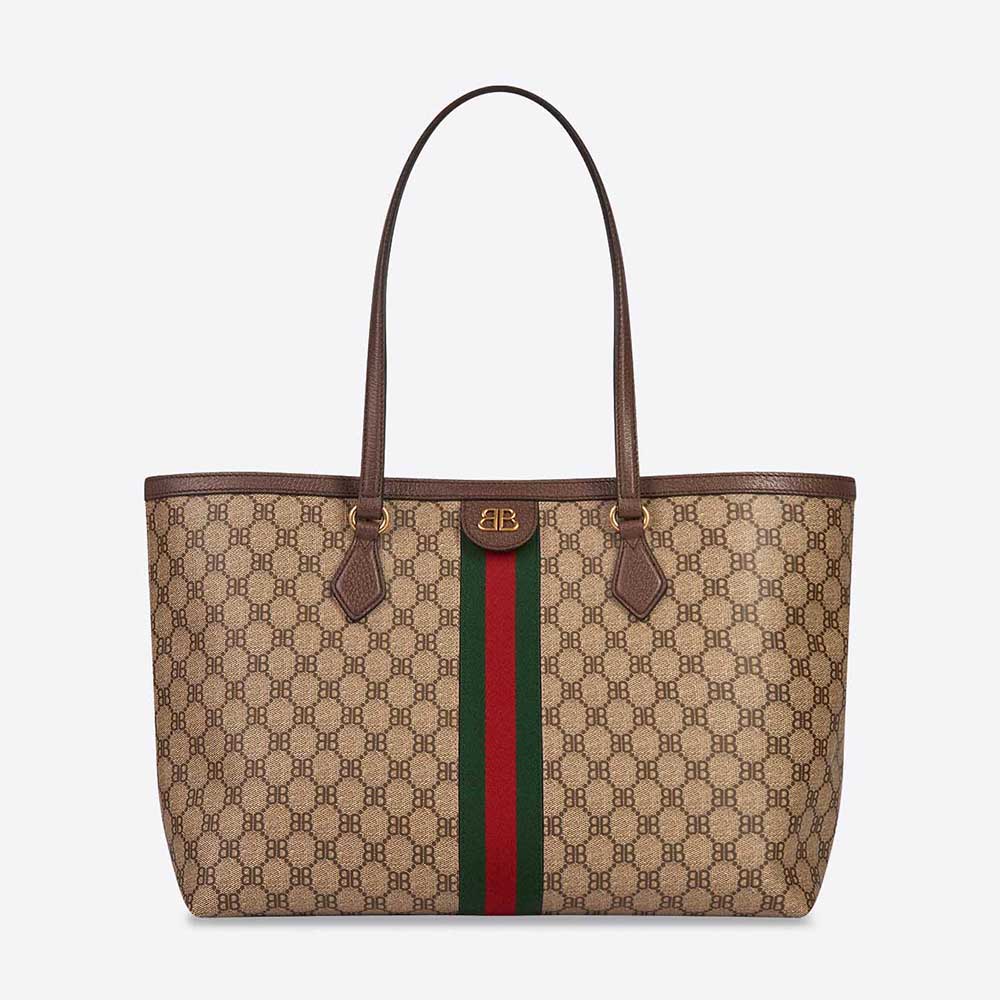 Front view of Balenciaga Women Hacker Medium Tote Bag in Coated Canvas in Beige