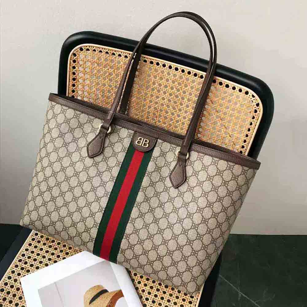 Close-up of patchwork detail on Balenciaga Women Hacker Medium Tote Bag