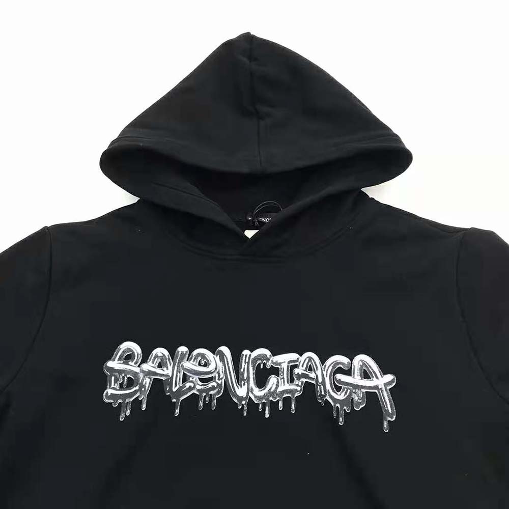 Balenciaga Men Hoodie Wide Fit in Black Heavy Fleece - image 5