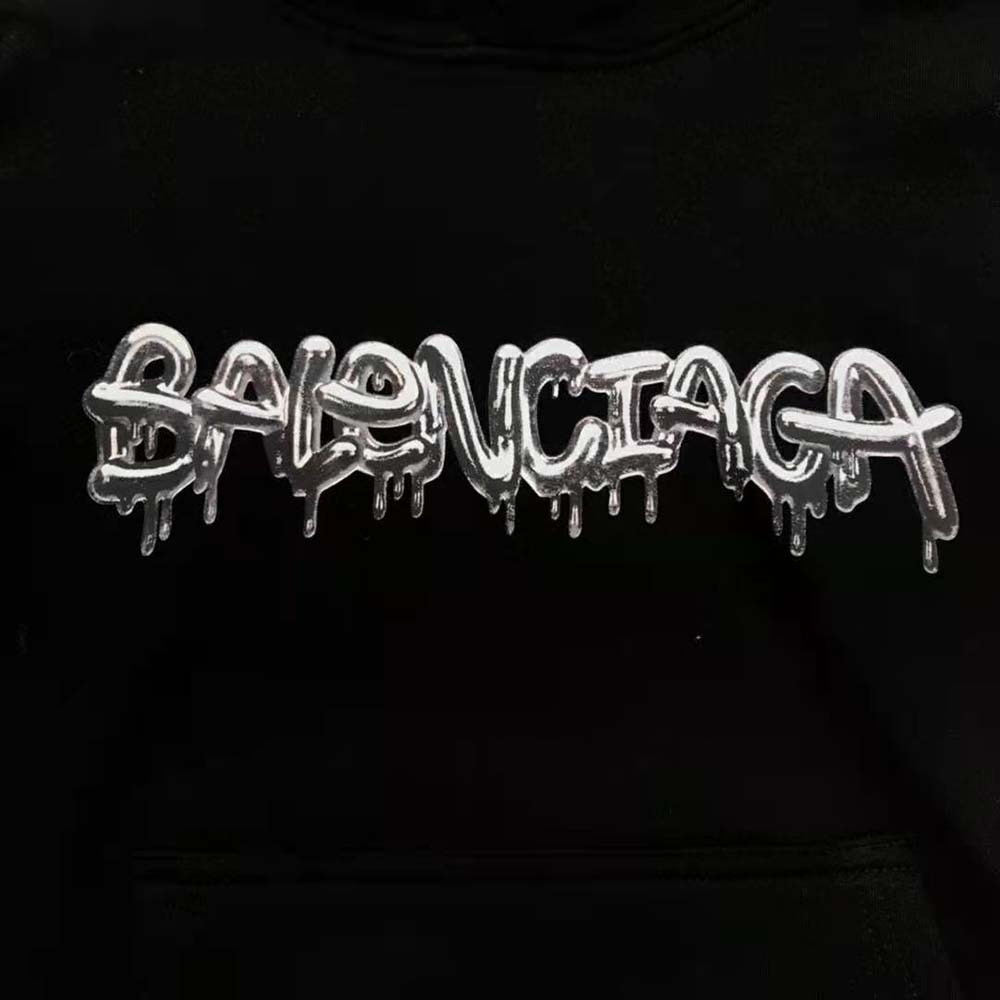 Balenciaga Men Hoodie Wide Fit in Black Heavy Fleece - image 7