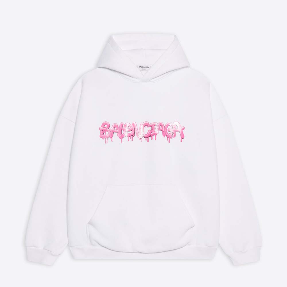 Front view of Balenciaga Women Slime Hoodie Wide Fit in white and pink