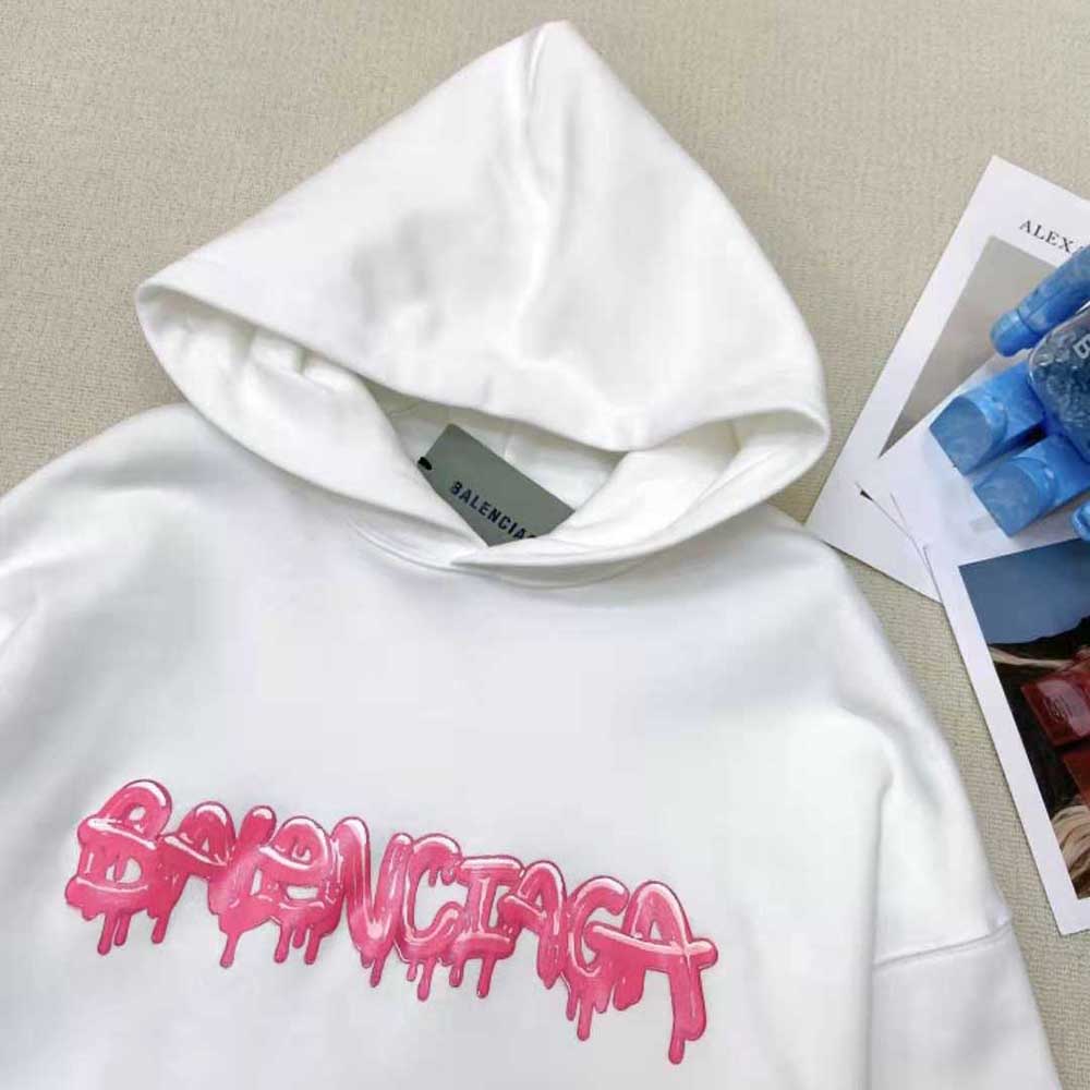 Balenciaga Women Slime Hoodie Wide Fit in White and Pink Heavy Fleece - image 4