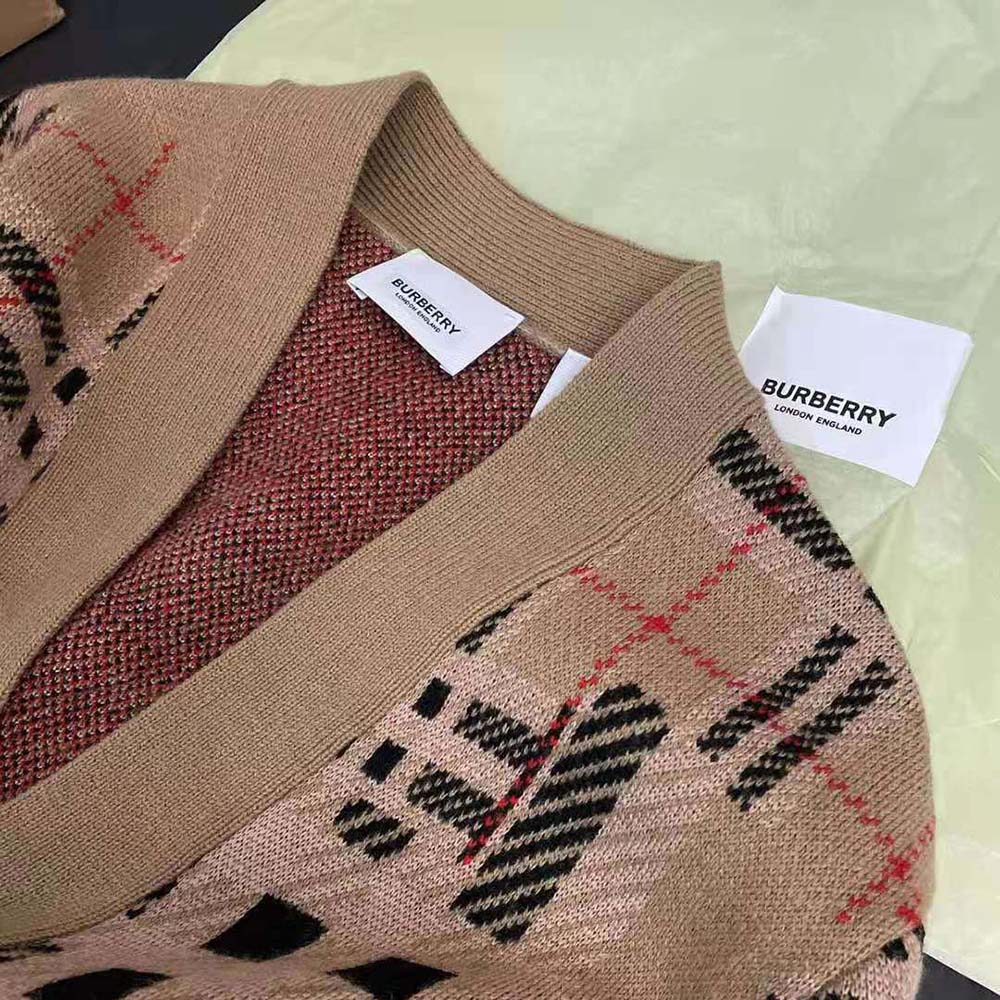 Burberry Women Check Cashmere Jacquard Cardigan-Brown - image 5