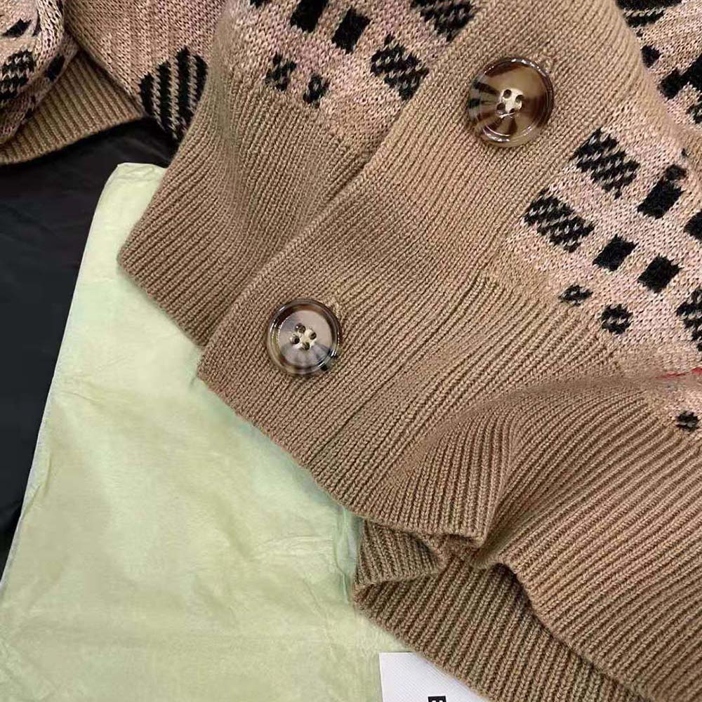 Burberry Women Check Cashmere Jacquard Cardigan-Brown - image 7
