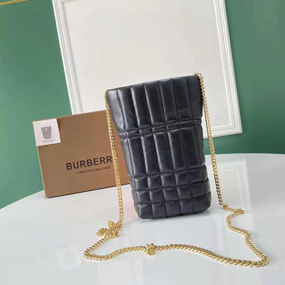 Side angle showing quilting detail on Burberry Women Micro Quilted Lola Bucket Bag