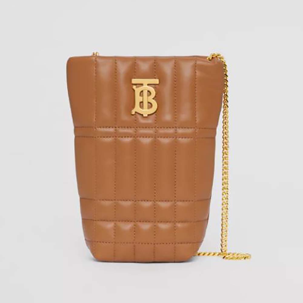 Front view of Burberry Women Micro Quilted Lambskin Lola Bucket Bag-Brown