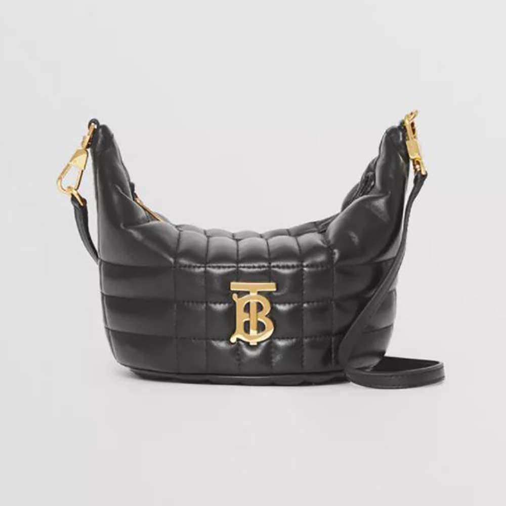 Front view of Burberry Women Small Quilted Lambskin Crescent Lola Bag-Black