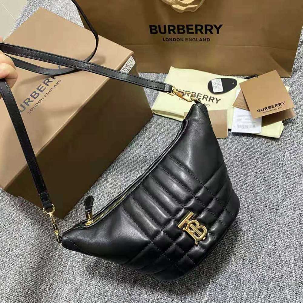 Burberry Women Small Quilted Lambskin Crescent Lola Bag-Black - image 4