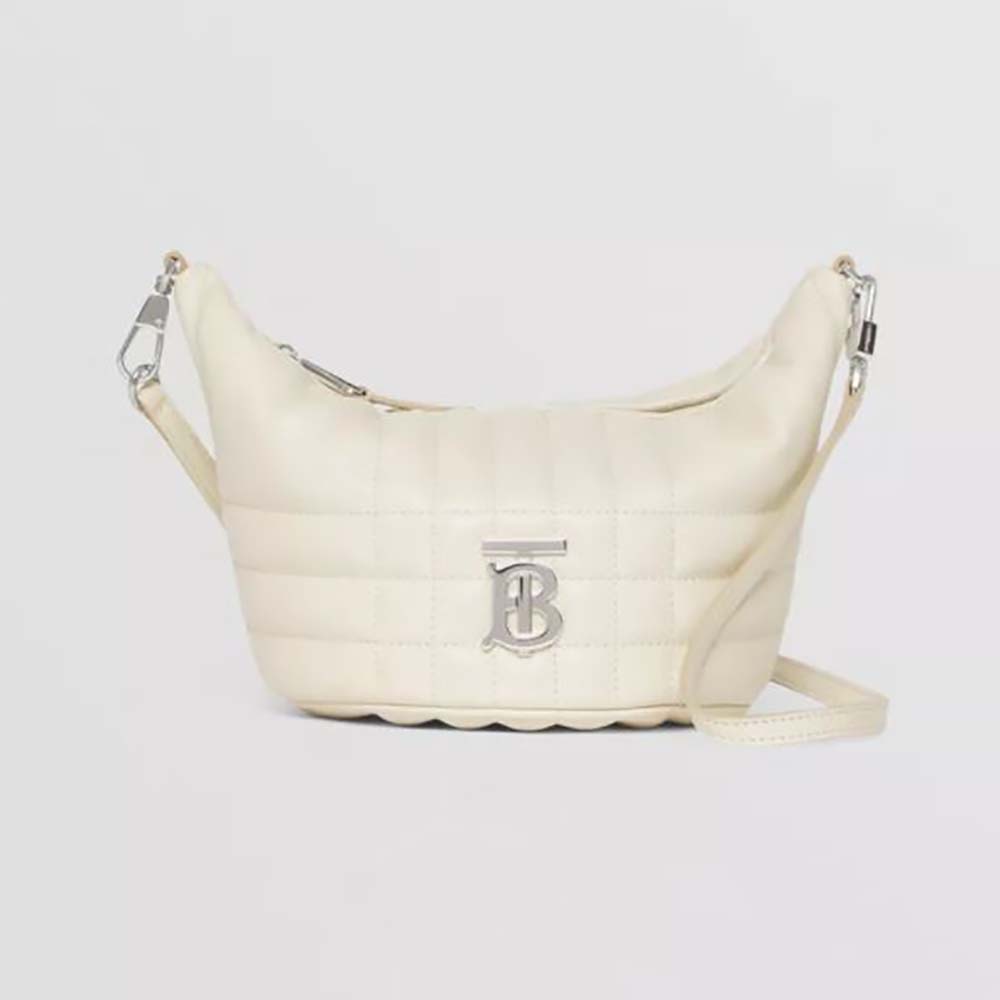 Front view of Burberry Small Quilted Lambskin Crescent Lola Bag-White