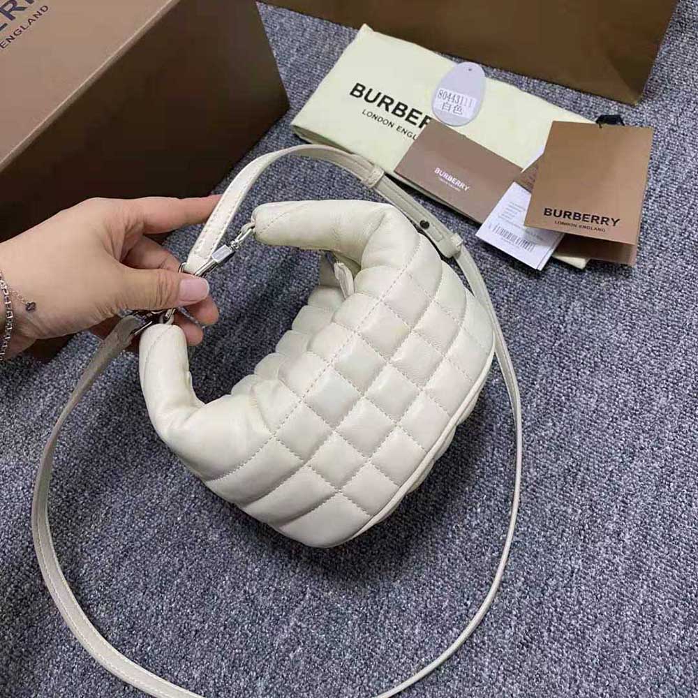 Burberry Women Small Quilted Lambskin Crescent Lola Bag-White - image 4