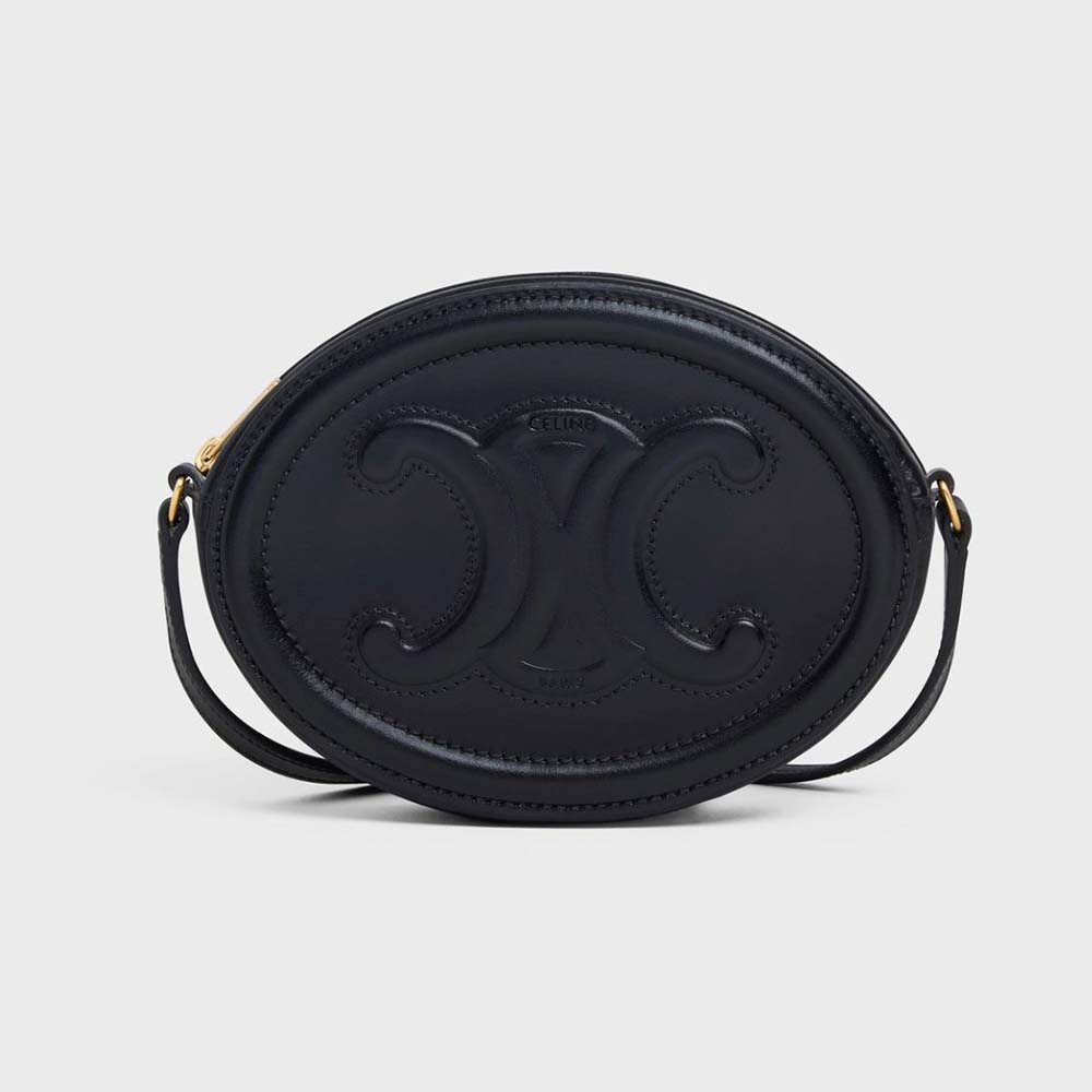 Celine Women Crossbody Oval Purse Cuir Triomphe in Smooth Calfskin-Black