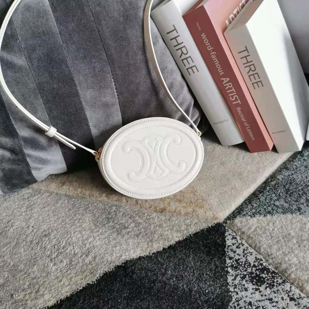 Celine Women Crossbody Oval Purse Cuir Triomphe in Smooth Calfskin-White - image 3