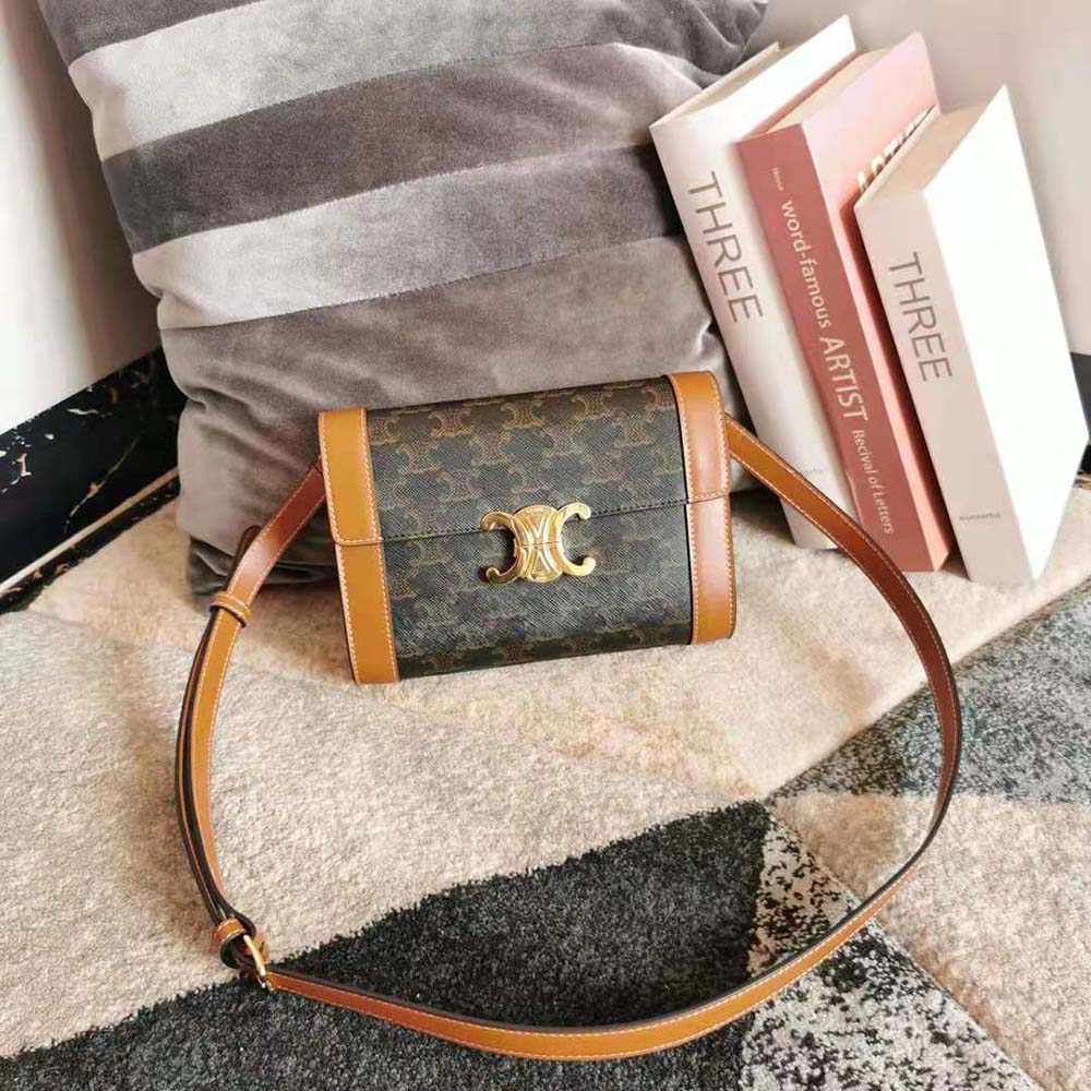 Celine Women Strap Bag Triomphe in Triomphe Canvas and Calfskin - image 2