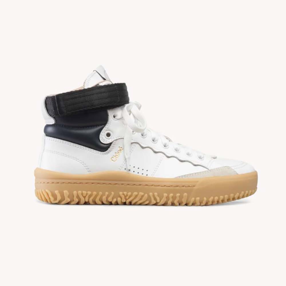 Side profile of Chloe Women Franckie High-Top Sneaker in Black calfskin