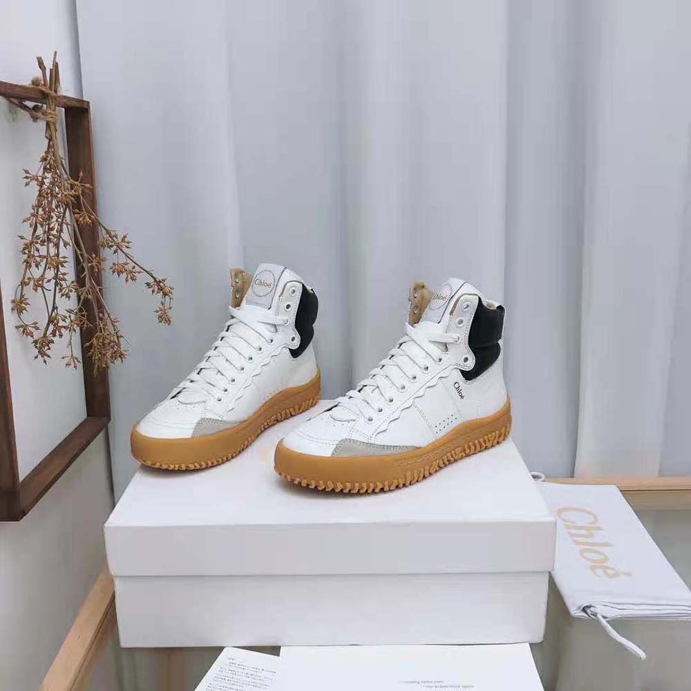 Top view showing lace-up closure on Chloe Women Franckie High-Top Sneaker