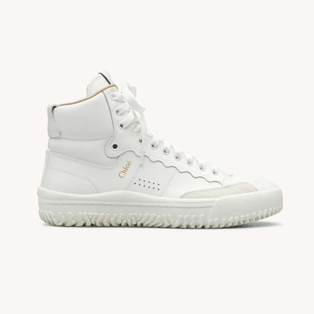Side view of Chloe Women Franckie High-Top Sneaker in Smooth Calfskin-White