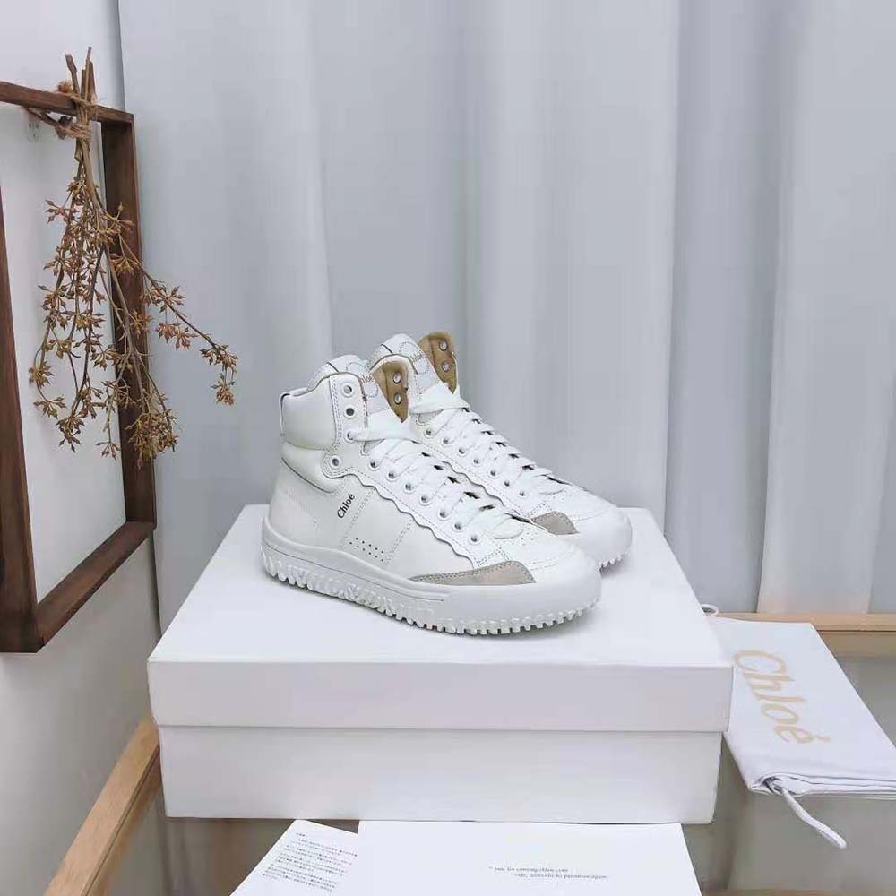 Chloe Women Franckie High-Top Sneaker in Smooth Calfskin-White - image 4