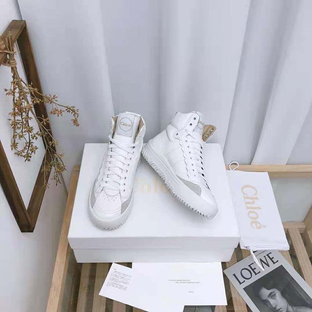 Chloe Women Franckie High-Top Sneaker in Smooth Calfskin-White - image 5