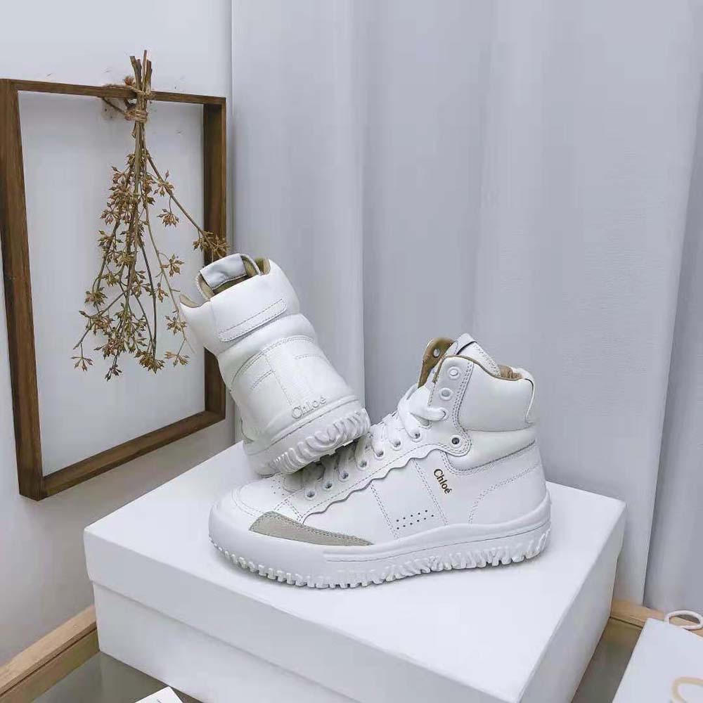 Chloe Women Franckie High-Top Sneaker in Smooth Calfskin-White - image 7