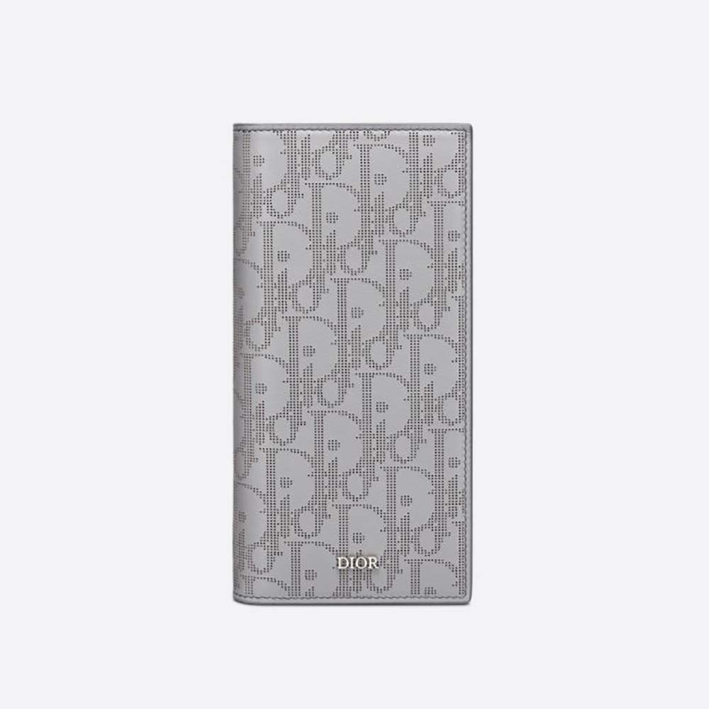 Front view of Dior Men Vertical Long Wallet Gray Dior Oblique Galaxy Leather
