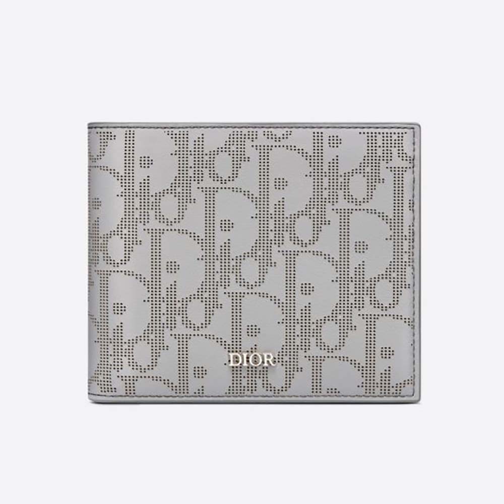 Front view of Dior Men Wallet Gray Dior Oblique Galaxy Leather