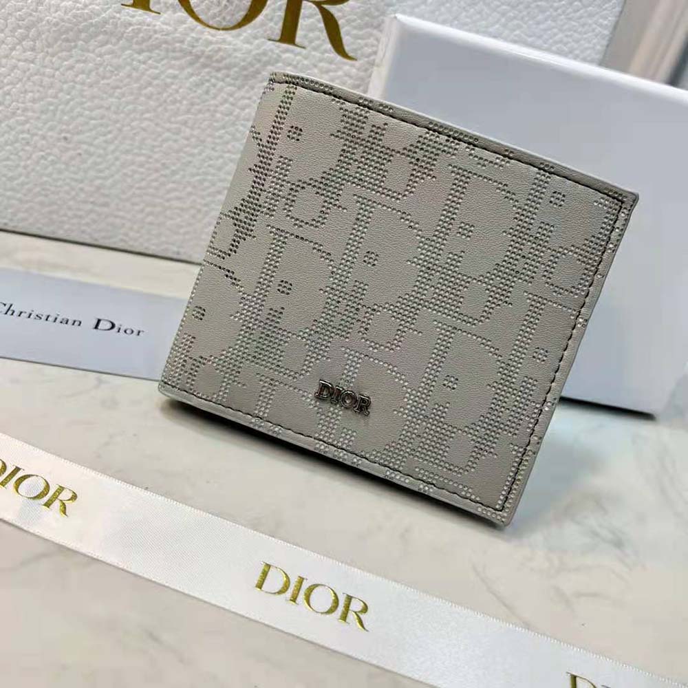 Open wallet showing card slots inside Dior Men Wallet Gray Dior Oblique Galaxy Leather