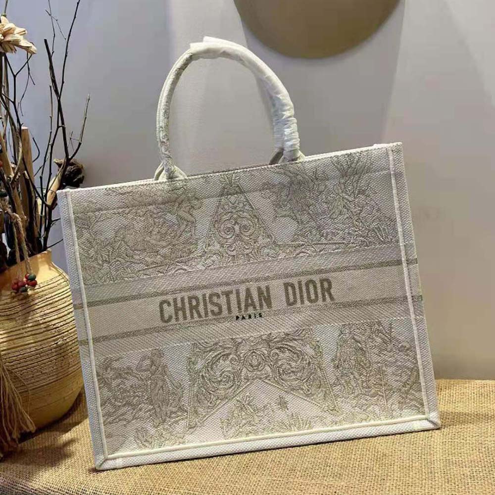 Side profile showing spacious silhouette of Dior Women Book Tote