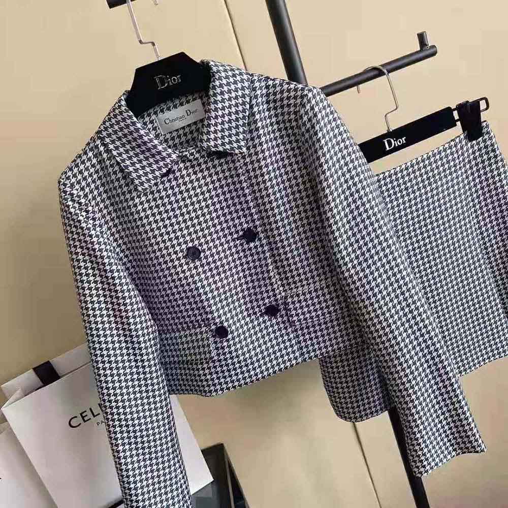 Back detail showing tailored fit on Dior Women Cropped Jacket Navy Blue