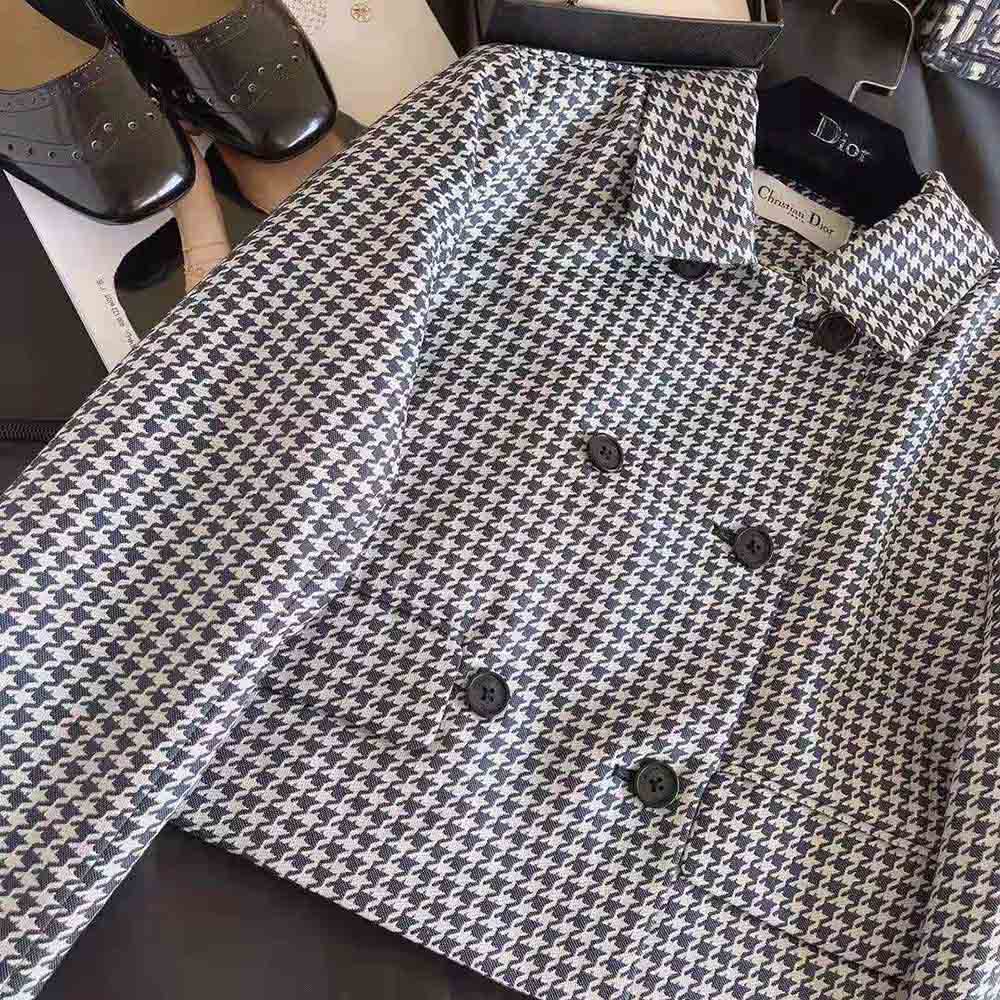 Dior Women Cropped Jacket Navy Blue Technical Cotton Jacquard with Micro Houndstooth Motif - image 7