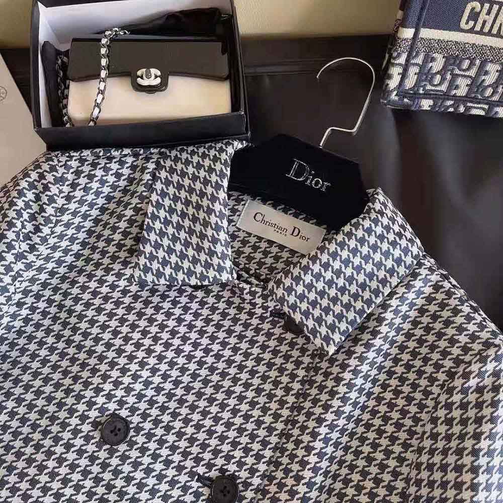 Dior Women Cropped Jacket Navy Blue Technical Cotton Jacquard with Micro Houndstooth Motif - image 9