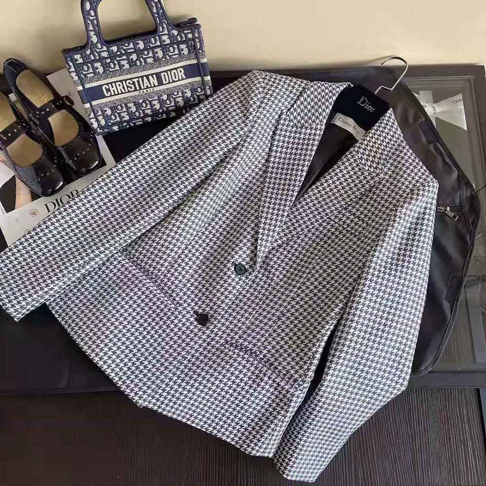Close-up of micro houndstooth motif on Dior Women Fitted Jacket