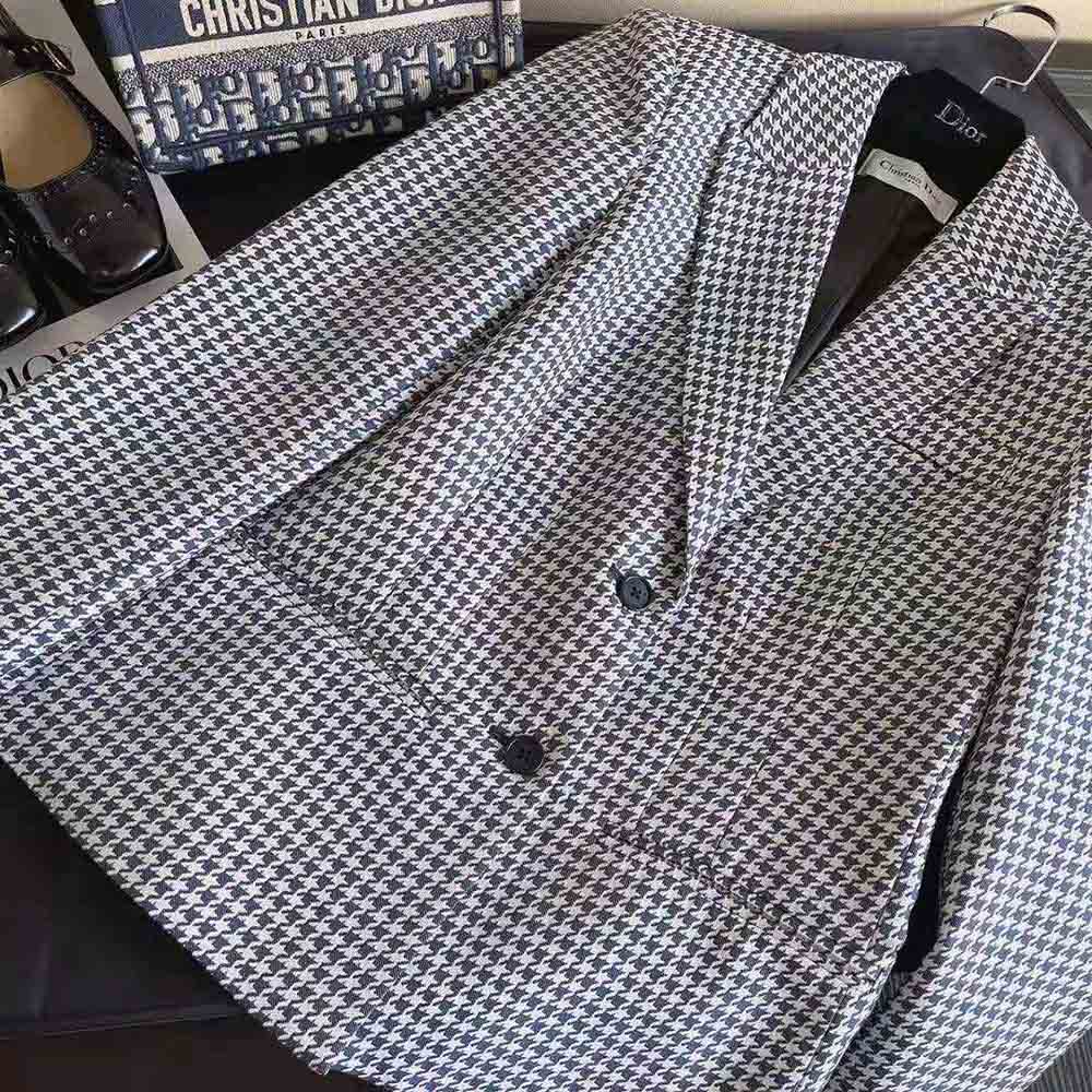 Dior Women Fitted Jacket Black and White Wool Twill and Silk with Micro Houndstooth Motif - image 5